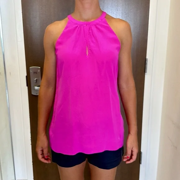 CYNTHIA ROWLEY 100%SILK Fuschia Halter Tank KeyHole Front - Picture 9 of 10